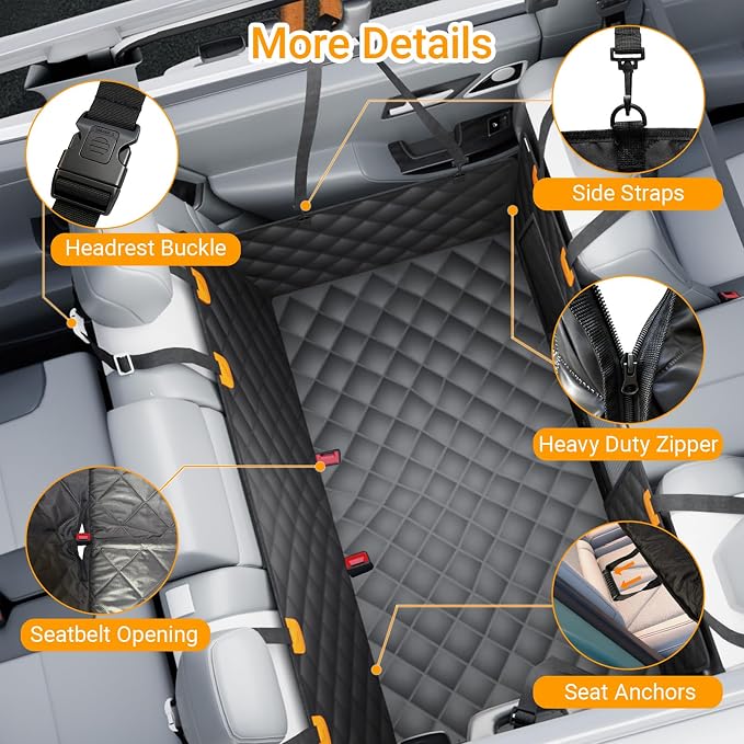 Large Dog Car Seat Cover for SUV Back Seat, Hard Bottom Back Seat Extender Adds 40% More Space, 400LB Anti-Sag Support, Waterproof Dog Hammock with Mesh Window, Half Fold Design - Image 5
