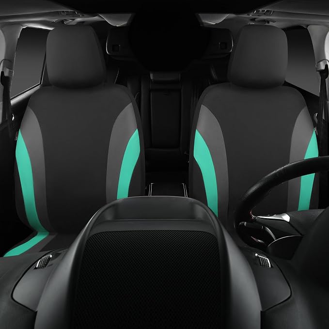 CAR PASS Line Rider Sporty Front Seat Covers,Mint Car Seat Covers Two Front Seats Only for Cute Women Girl, Airbag Compatible,Universal Fit Sedans,Cars,Vans,SUV,Truck(Black and Mint) - Image 4