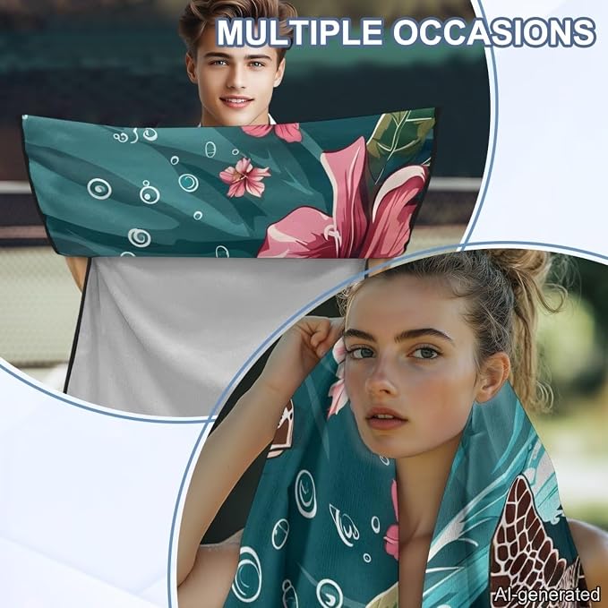Sea Turtle Print Car Seat Cover Towels Front Seats Hibiscus Print Automotive Seat Covers for Truck Sedan SUV Sweat Absorption Running Towel, Workout Towel and Yoga Mat - Image 5