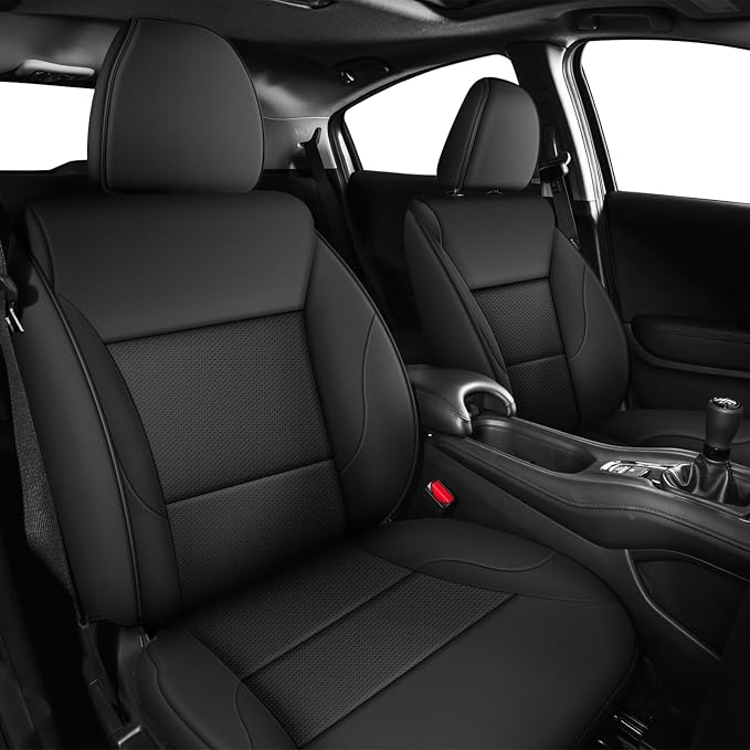 Custom Fit Seat Cover for Honda HRV 2016-2018 EX EX-L&2016-2022 LX | Full Set Faux Leather HR-V Car Seat Protector Black by AOMSAZTO