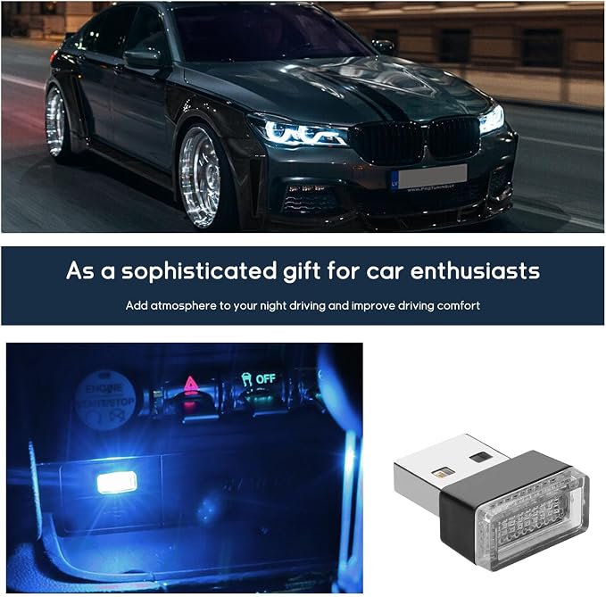 Dickno 4 PCS USB LED Car Interior Atmosphere Lamp, Portable Mini LED Night Light, Plug-in USB Interface Trunk Ambient Lighting Kit, Universal Vehicle Interior Accessories (Ice Blue) - Image 6