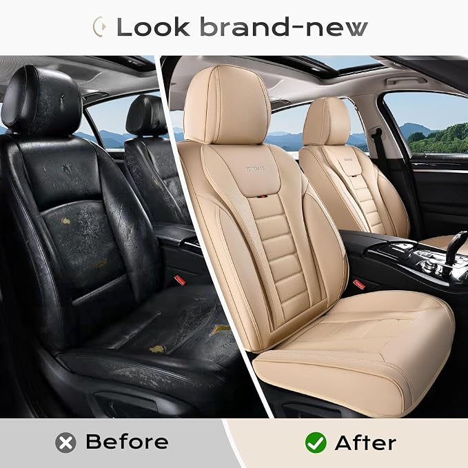 Coverado Car Seat Covers, Front Covers for Cars, Car Seat Cover Front Seats, Automotive Seat Cover, Waterproof, Leather Car Seat Cushion, Universal Interior Covers Seat Protectors for Most Cars - Image 6