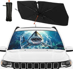Shark Car Windshield Sun Shade Umbrella Bendable Handle Foldable Funny Sunshade for Car Windshield Block UV Rays Keep Vehicle Cool for Most Sedans SUV Trucks Cars 57"x30" - Image 2