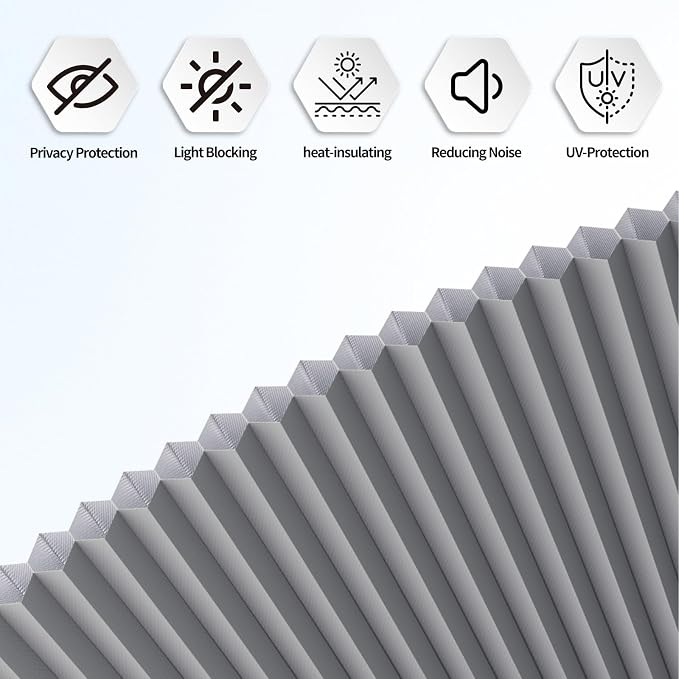 Myshade Arch Window Shades Half Circle Blackout Cellular Shades Cordless No Drill Blinds for Windows Half Moon Honeycomb Fabric No Tools Room Darkening Shades Easy Install (2PCS Grey 72" W X 36" H) - Image 6
