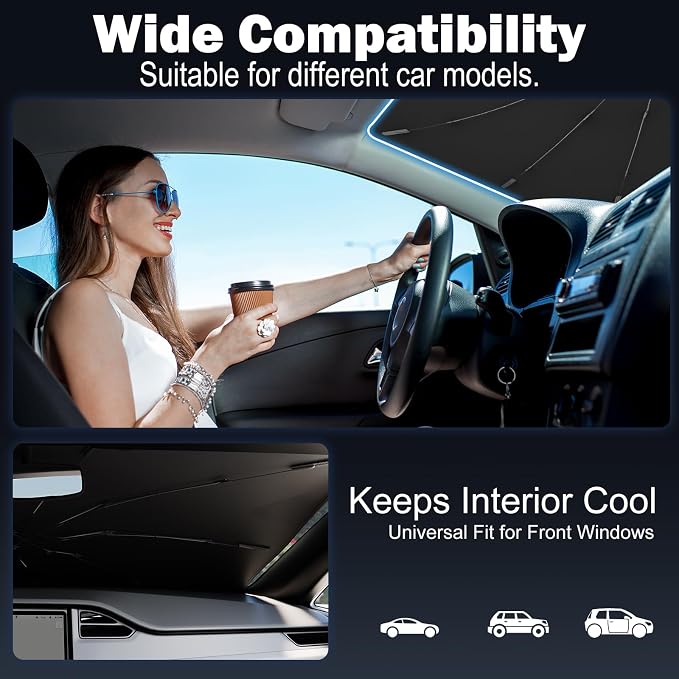 Car Windshield Sunshade Umbrella – Sun Shade for car Windshield Blocks UV Rays & Heat, Keeps Interior Cool, Foldable Sun Visor Cover with Universal Fit for Front Windows(56" L x 31" W) - Image 6
