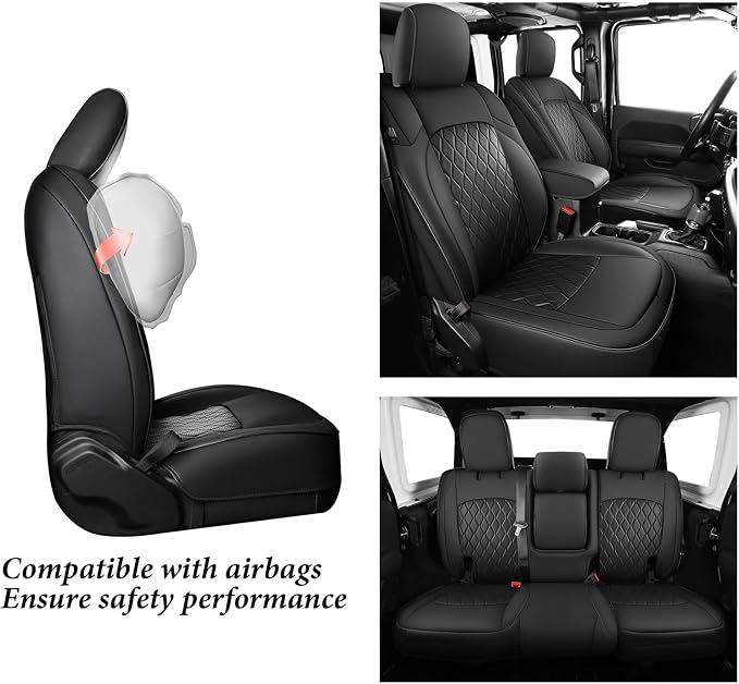 Coverado Seat Covers Fullset for Jeep Wrangler, Waterproof Car Seat Covers for Automotive Truck Seat Covers Custom Fit for 2018-2026 Jeep Wrangler JL 4-Door with Rear Cupholder Only，Black - Image 7