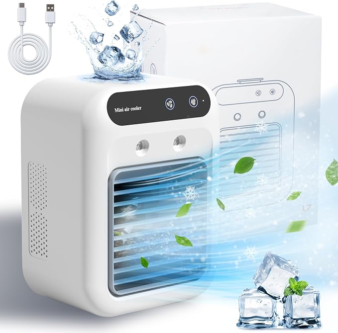 Portable Air Conditioners, 25W Rechargeable Mini Portable Car AC | 2 Cool Air Spray, Personal Cooling Fan with 2 Speeds, Small Room Air Conditioners for Bedroom, Office, Outdoor by Dellershownow