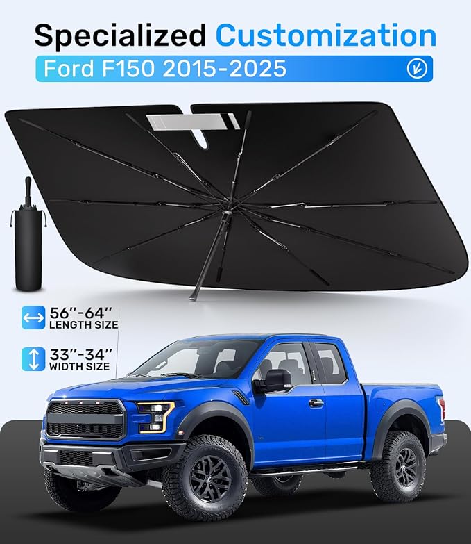 Zanch Upgrade Windshield Sun Shade, Custom Fit for Ford F150 2015-2025 [Titanium-Silver Reflective Coating] Blocks 99% UV & Heat, Sunshade Umbrella for F150 2015 ... 2022 2023 2024 2025 - Image 7