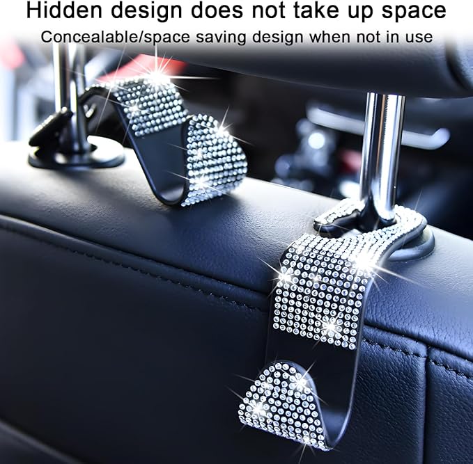 Mandark 4PCS Rhinestone Headrest Hooks for Bags and Umbrellas, Green | ABS construction with rhinestones, half-open installation, holds bags and umbrellas, fits many seat posts - Image 5