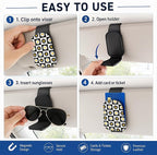 Leather Magnetic Sunglass Holder for Car Sun Visor, Cute Eyeglass Ticket Card Hanger Clip, Universal Auto Interior Accessories for SUV Pickup Truck, Daisy Checkered - Image 5