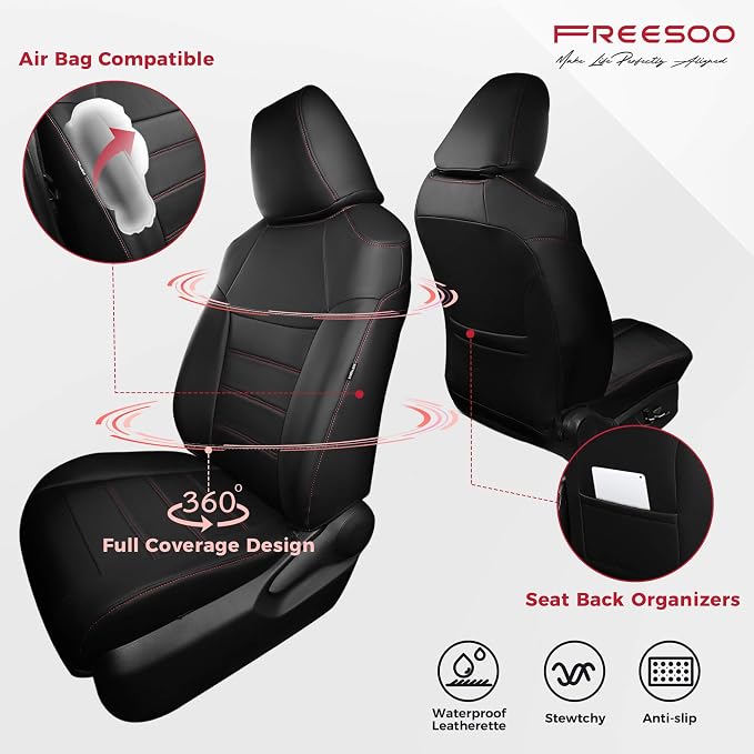 FREESOO Custom Leather Seat Covers for Toyota Corolla L LE 2020-2022 | Sedan, Full Set, Waterproof, Airbag Compatible, Scratch-resistant, Anti-slip, Protector Cushion, Durable Material, Easy-clean - Image 3