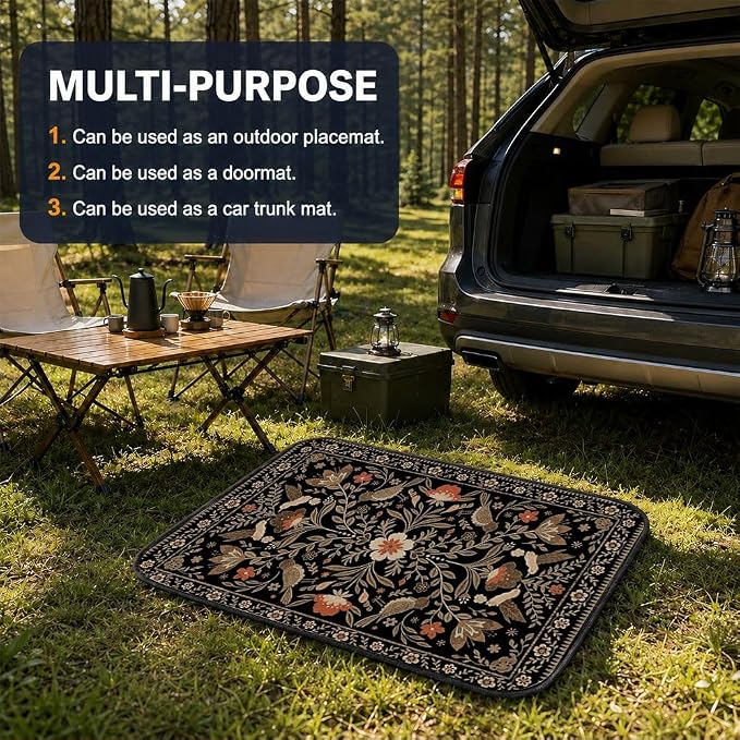 Car Trunk Mat for SUV, 31"x47" Dark Vintage Floral Cargo Liner Protector | All Weather Universal Cargo Liners for Dogs, Car Accessory for SUVs/Sedan/Wagons, Durable Non-Slip Washable Rear Cargo Mat - Image 5