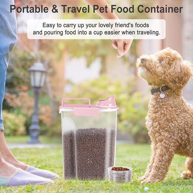 Dog Cat Food Storage Container with Cup (Pink, 5L) | Pet Food Pourable Container Airtight with Large Spout, BPA-Free Plastic Food Dispenser for Pet Food, Bird Seed, Rice, Flour - Image 6