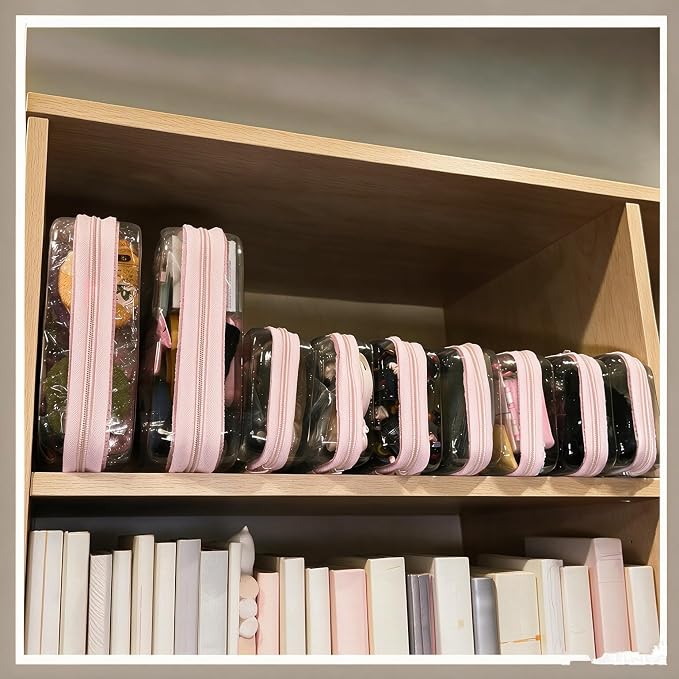 4 pcs Clear Hard Shell Zipper Case, Water-Resistant Travel Makeup Bag, Diaper Bag Organizer Pouches,Clear Toiletry Bags (Pink) - Image 4