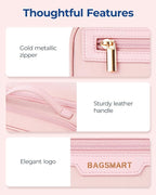 BAGSMART Travel Makeup Bag, Make Up Bag with Multiple Compartments for Organizer, Compact & Durable Cosmetic Organizer for Women for Travel Accessories (Pink - Image 7