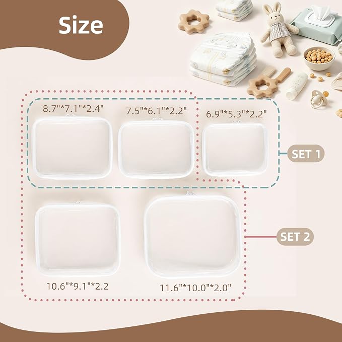 Clear Hard Shell Diaper Bag Organizer Pouches Cosmetic Bags | 1.3mm Crushproof Storage Zipper Case for Daycare, Travel Gear Bags for Snacks, Pacifiers, Wipes, Clothes, Makeup & Toiletries - Image 5