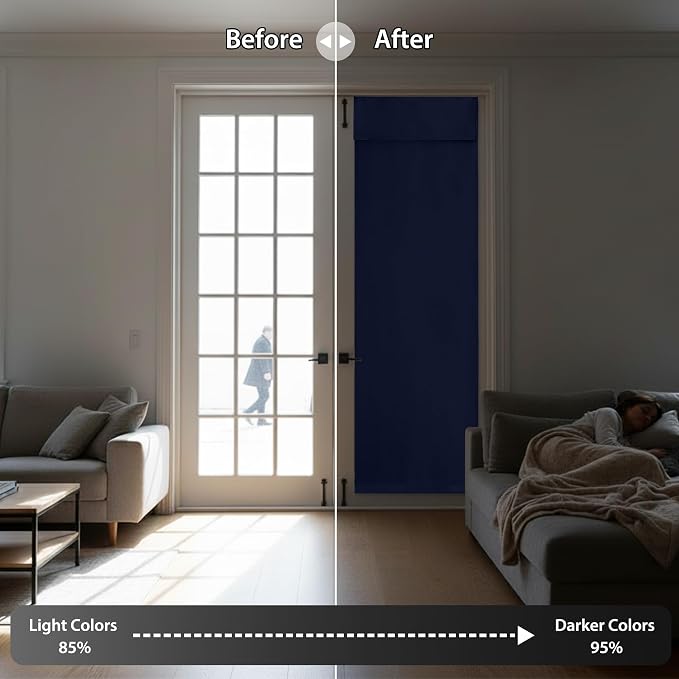 RYB HOME Blackout French Door Curtain, No Drill, W26 x L72, Blue, 1 Panel | Self Adhesive, Privacy, Thermal Insulated, For Patio Kitchen Front Entry Front Back Door Glass Window, Renter Friendly - Image 5