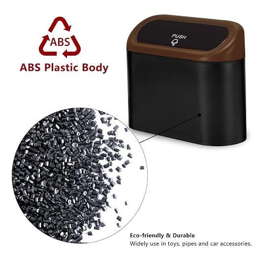 Ginsco Mini Car Trash Can with Lid, Small Car Garbage Can, Cute Leakproof ABS Car Trash Bin, Car Accessories for Interior, Garbage Bin for Car, Home, Office with 60pcs Trash Bags Black/Brown - Image 3