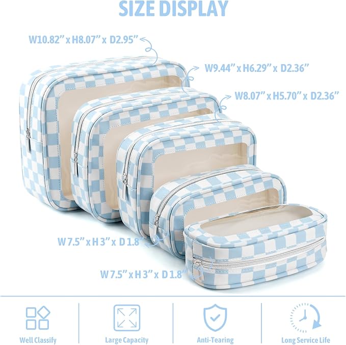 YOPCDJ 5PCS Diaper Bag Organizer Pouch Set, TSA Approved Toiletry Bag，Clear Waterproof TPU Makeup Bag Set Travel Organizer Bags for Women and Kids - Image 3