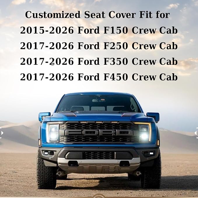 Coverado Canvas Car Seat Covers, Waterproof Seat Protector Car Seat Cushions, Seat Covers Compatible Custom Fit for 2015-2026 Ford F150 & 2017-2026 Ford F250 F350 F450, Full Set, Gray - Image 7