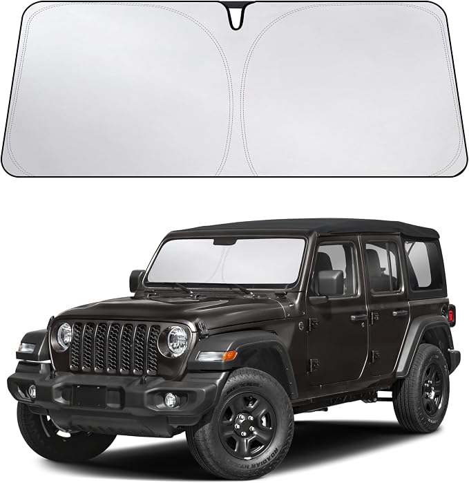 EcoNour Windshield Sunshade Compatible for Jeep Wrangler 2019-2025 2026 | Sun Visor for Front Windshield & Window Sun Shade Cover, UV Heat Blocker & Protector, Car Accessories by EcoNour