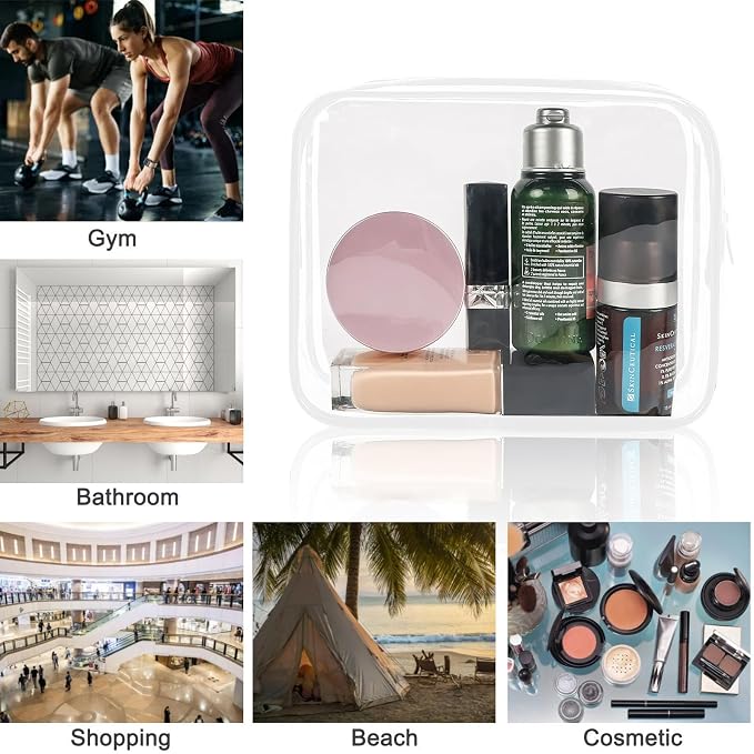 12 Pieces Clear Cosmetics Bag, Clear Zippered Cosmetic Makeup Pouch, TSA Approved Toiletry Bag for Travel, Waterproof Vinyl Plastic Organizer Case for Vacation Bathroom (White Medium) - Image 9