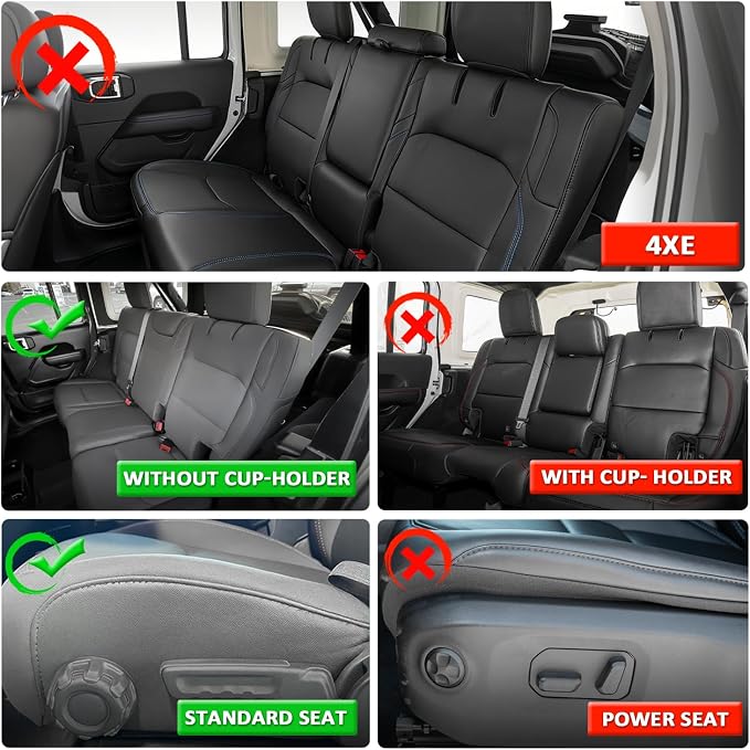 GIANT PANDA Neoprene Seat Covers for Jeep Wrangler JL 4-Door (2018-2026), Neoprene Waterproof Seat Covers W/O Armrest Cover, Foam Padded for Full Set (Black) - Image 9