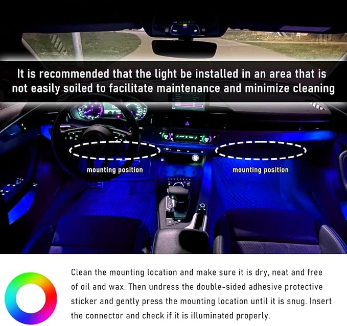 Wevdn Car Interior LED Strip Light, 12V 24 LED Neon Ambient Night Light with Cigarette Lighter Plug, Automotive Atmosphere Decorative Under Dash Lighting Kit, Car Accessories (Blue) - Image 6
