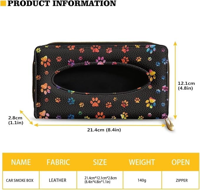 Biyejit Car Tissue Holder, Colorful Paws Car Mask Holder, Car Sun Visor Napkin Holder Backseat Tissue Case，Pu Leather Tissues Box - Image 5