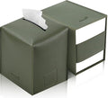 Tissue Box Cover 5X5X5'' PU Leather Tissue Holder Square Tissue Cube Box Organizer for Bathroom Vanity Countertop, Car, Night Stands, Office, Home, Kitchen (2Pack, Dark Green) by PENGLONGHOMEDECORATION