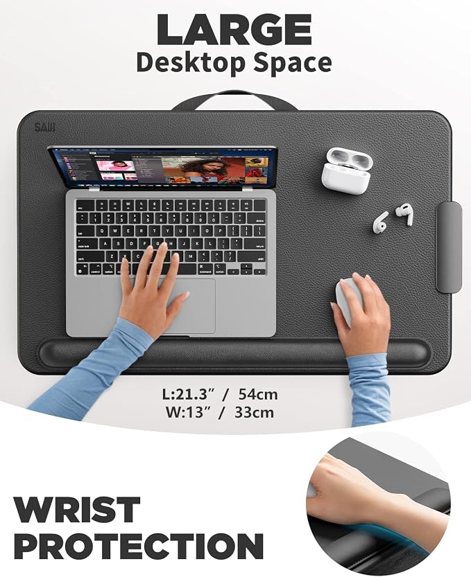 SAIJI Laptop Lap Desk, Portable Laptop Desk for Bed Fits Up to 17" Laptops | Lightweight Laptop Tray Table with Storage Drawer & Phone Holder, Lap Desk with Cushion, for Working or Gaming on Couch - Image 2