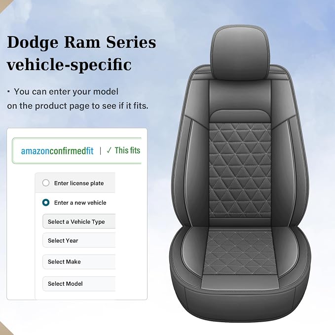 Coverado Ram Seat Cover, Waterproof Dooge Ram 1500 Seat Cover Compatible with 2002-2026 RAM 1500 2500 3500 with Curved Bench, Ram 1500 Accessories (Front, Dark Gray) - Image 8