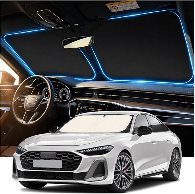 2026 New Thickened Car Windshield Sun Shade Foldable with Beige Checkered Design,Car Sun Shade Windshield with Storage Bag for Interior Cool,59"×31" Suns Shades for Cars Windshields by Unknown
