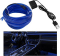 EL Wire Interior Car LED Strip Lights, 16.5FT 5V EL Wire Strip Neon Glowing Strobing Light w/ 5mm Sewing Edge, USB Electroluminescent Ambient Lighting Kit for Car Inside Decoration (Blue) by Pxobiug