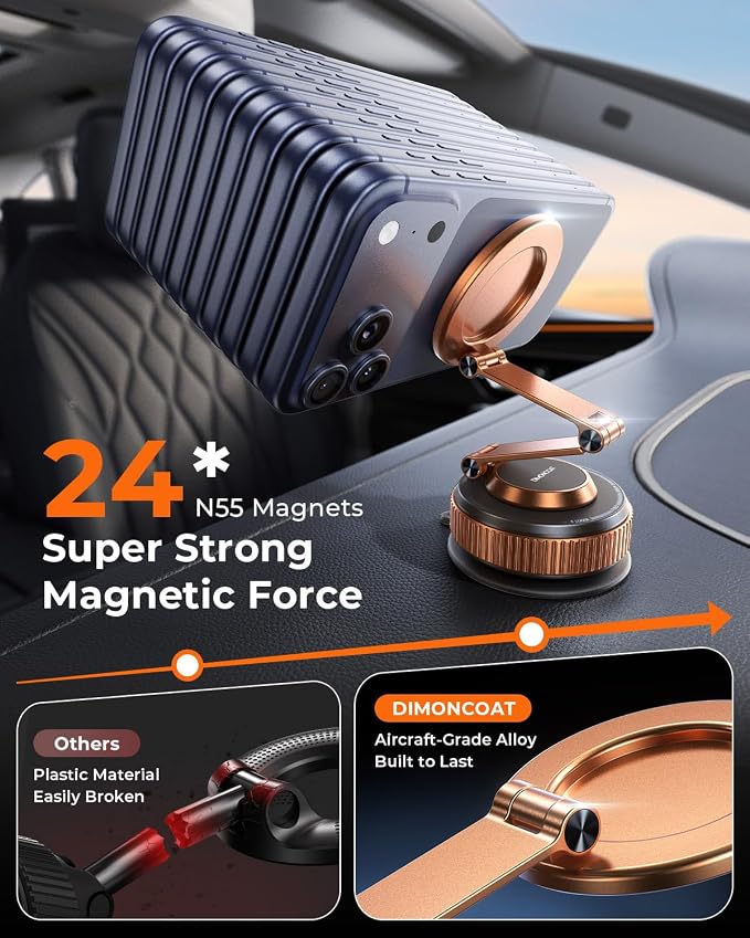 Vacuum Magnetic Car Phone Holder for Magsafe, Long Arm for Tesla Model Y/3 | All Metal,Nano Gel 119+LBS Max Suction,Foldable Hidden Tesla Phone Mount,360°Rotation, Easiest Car Mount for iPhone & Android - Image 5