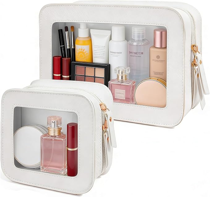 Clear Makeup Bag Set for Women, Travel White Makeup Pouch Waterproof Cosmetic Bags with Zipper Clear Toiletry Bag for Traveling Small Make up Pouch for Purse Mini Cosmetic Case Car Organizer by FFpaw