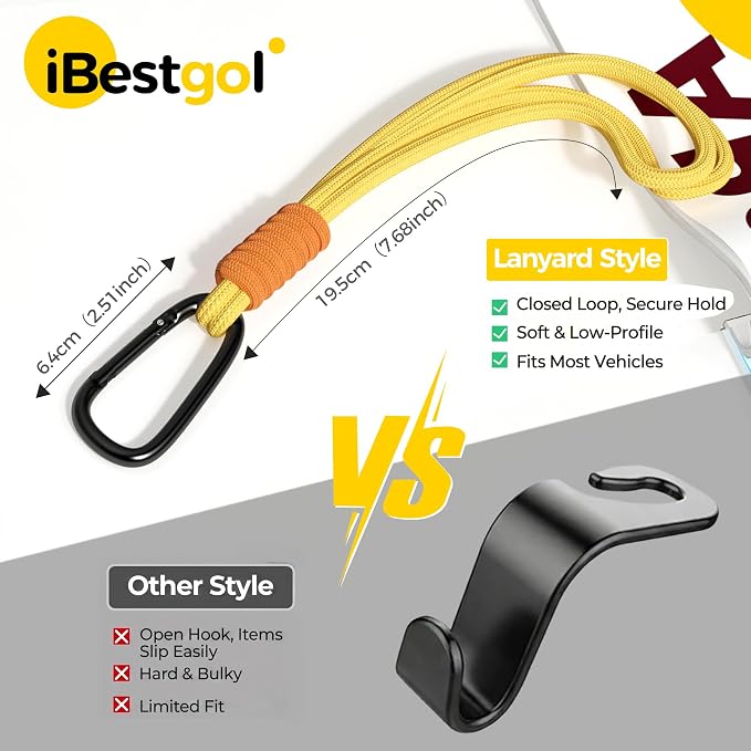360° Rotating Car Headrest Hooks, Universal Bag Hangers for Cars | Closed Loop, Secure Hold, Nylon Strap, Aluminum Carabiner, Fast Setup, Fits Most Vehicles, Keeps Interior Organized - Image 6