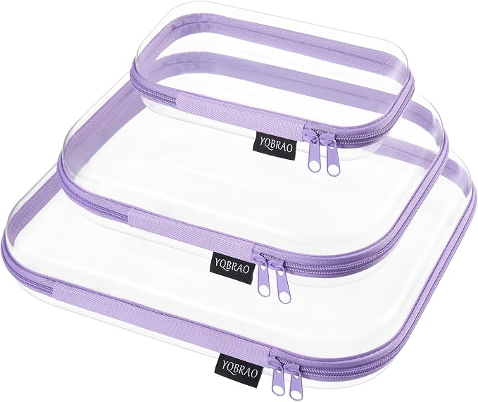 YQBRAO Clear Hard Shell Organizer Case Set, 3-Pack, Purple | Large, medium & small rigid PET organizers for crafts, travel, beauty and everyday storage by Unknown
