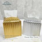 HOMOTEK 2 Pack Tissue Box Cover, Square PU Leather Tissue Holder, Decorative Facial Tissue Cube Paper Organizer Dispenser for Bathroom, Night Stands, Desk, Car 5X5X5'' - Woven Waffle, Silver - Image 5