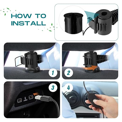 Glooglitter 2 Pcs Car Fan USB for Rear Seat Passenger Portable Headrest 360 Degree Rotatable 3 Speed 12v/ 24v Automobile Ventilation Fan with Clip for SUV Backseat, RV, Vehicles(Classic,Black) - Image 3