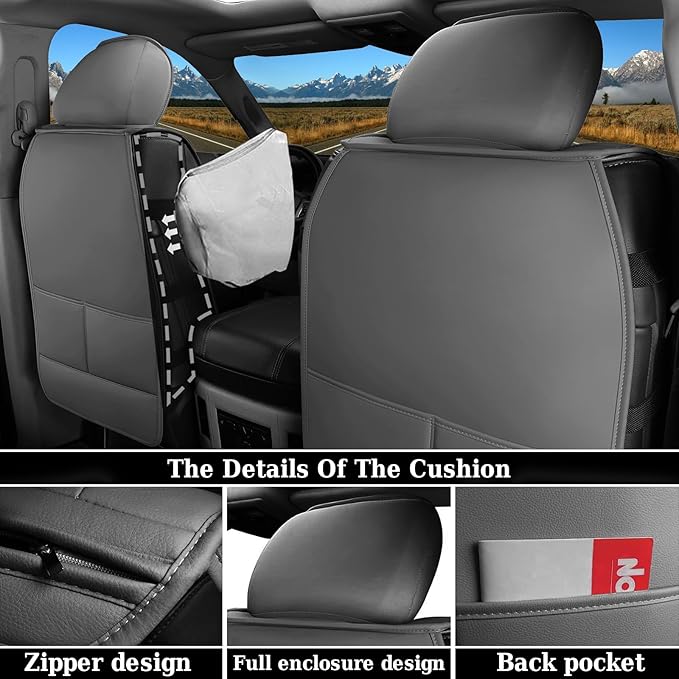 Coverado Ram Seat Cover, Waterproof Dooge Ram 1500 Seat Cover Compatible with 2002-2026 RAM 1500 2500 3500 with Curved Bench, Ram 1500 Accessories (Front, Dark Gray) - Image 2