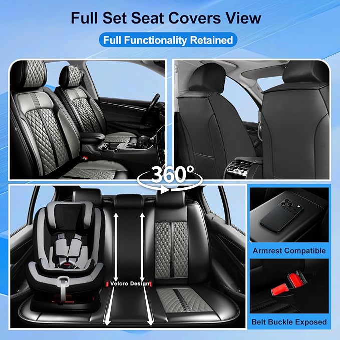 Fit Tucson Seat Covers Custom Fit for Hyundai Tucson 2010-2026, Full Set | Premium Leather Full Coverage Protectors, Waterproof, Breathable, Scratch Resistant, Easy Wipe, Airbag Compatible, Black+Gray - Image 2