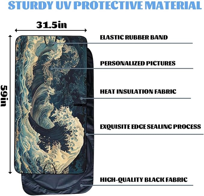 Blue Ocean Waves Car Windshield Sunshade, Universal Fit, 59L x 31.5W Inch, UV Protection, Easy to Use and Store - Image 6