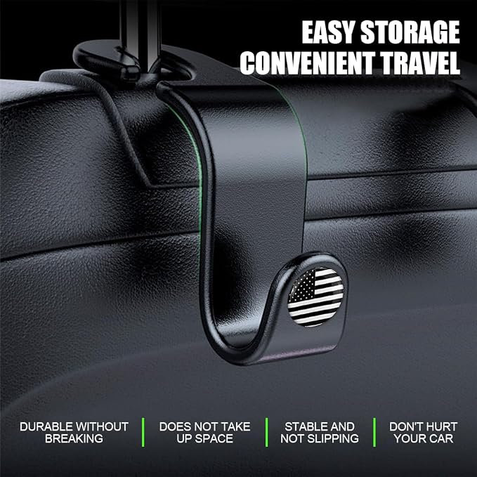4 Pack Headrest Hooks for Vehicle Seats, Black/Black Flag | rear-row hanging storage, supports bags coats and groceries, fits matching headrest posts, interior accessory - Image 4