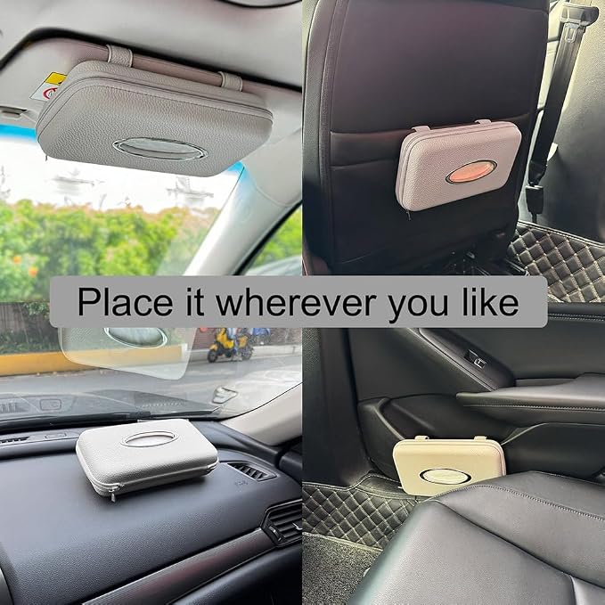 Car Tissue Holder, Sun Visor Tissue Holder, Zipper Car Visor Napkin Holder, PU Leather Backseat Tissue Case for Auto Vehicle (Grey) - Image 2
