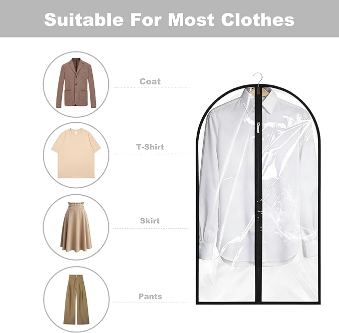 Garment Bags for Hanging Clothes, 45'' Suit Bag Cover for Storage and Travel, Dress Bags for Gowns Long (Clear) - Image 3