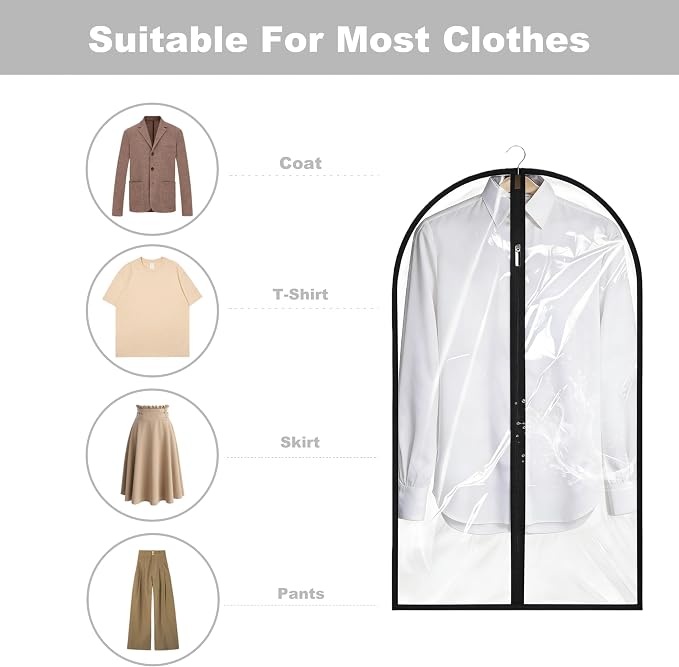 Garment Bags for Hanging Clothes, 45'' Suit Bag Cover for Storage and Travel, Dress Bags for Gowns Long, 2 Pack (Clear) - Image 3