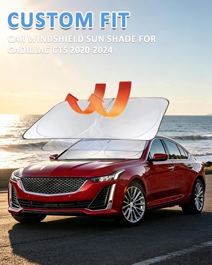 Windshield Sun Shade for Cadillac CTS 2014-2019 Shade Sun Cover Foldable | Custom Fit Cts Window Sunshade Windshield Accessories Block UV Rays Keep Car Cooler - Image 5