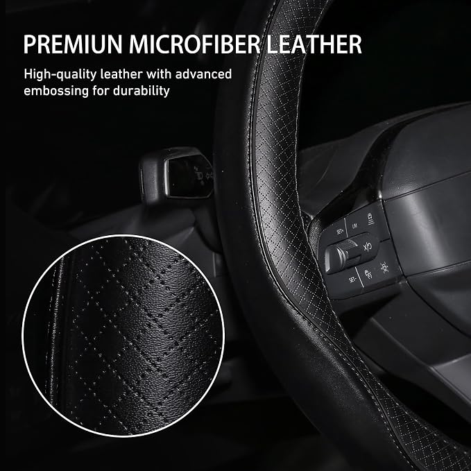 Rueesh Steering Wheel Cover Microfiber Leather Universal for 14.5-15 Inch | Anti-Slip Car Wheel Cover for Women and Men, Durable, Breathable Embossing, Soft Padding - Image 5
