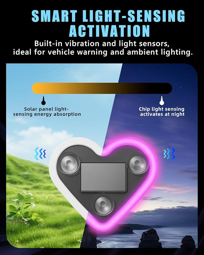 Car LED Ambient Light for Thanksgiving, Car Triangle Window Solar-Powered Heart Shaped Atmosphere Light with 5 Switchable Lighting Modes, Romantic Car Interior & Outdoor Decor (Pink, 1pcs) - Image 4
